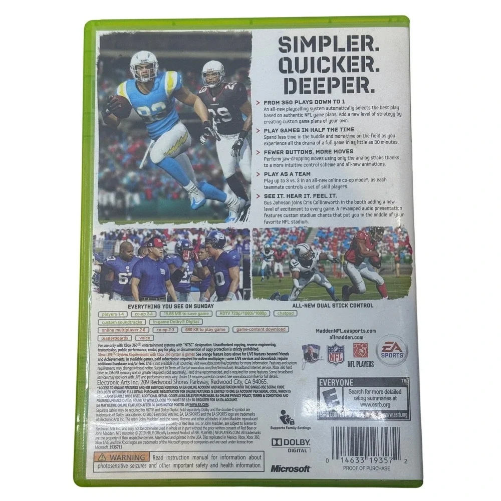 Madden NFL 11 Microsoft Xbox 360 EA Sports Football Game Drew Brees CIB NTSC